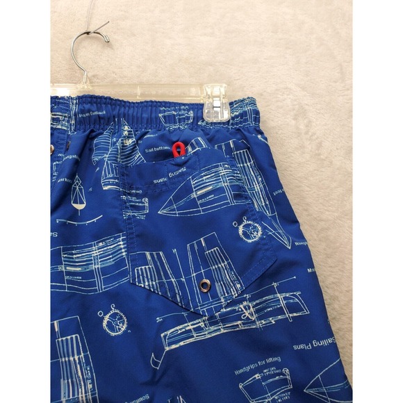 Lands' End Swim Shorts Men Large Blue Sailing Print Elastic Waist Drawstring EUC - Picture 8 of 10